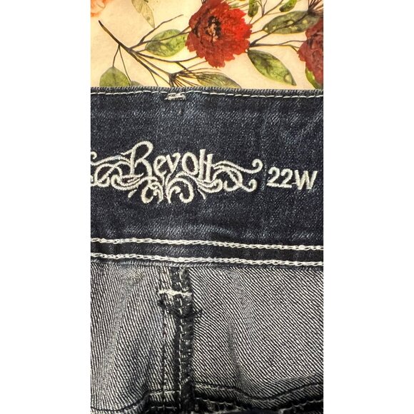 Revolt Denim Womens Jeans Pants 22W Clear Rhinestones Pockets Dark Wash - Picture 3 of 5